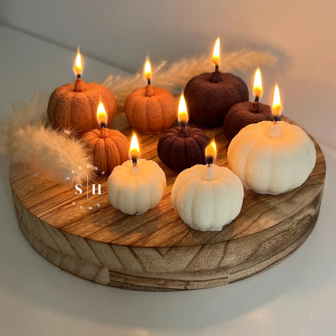 Pumpkin Candle, Brown, Fresh Linen, Set of 3