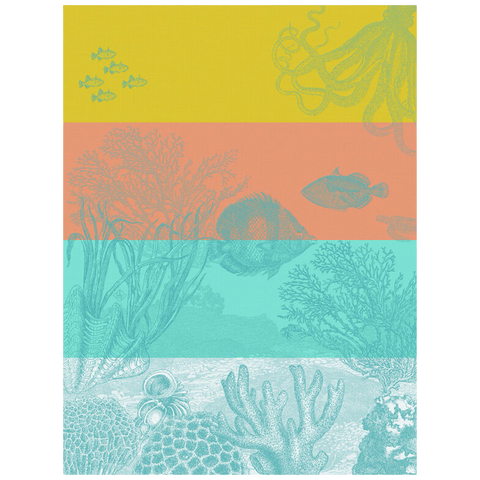 Le Jacquard Français, Sous L'Océan Orange Tea Towel, 24x31, 100% Cotton