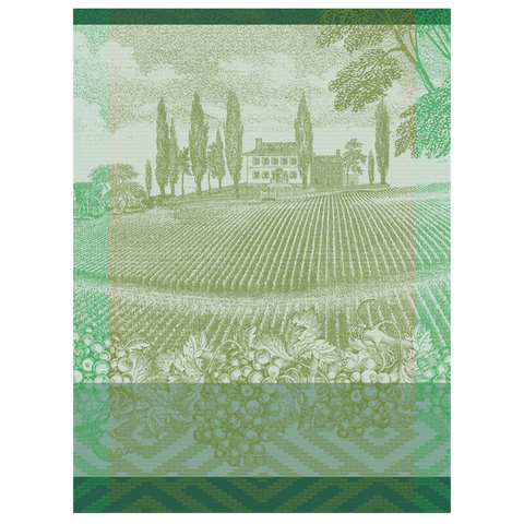 Le Jacquard Français, Vignoble Green Tea Towel, 24x31, 100% Cotton