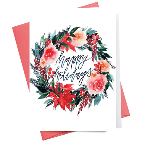 Happy Holidays Wreath Christmas Greeting Card