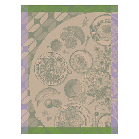 Le Jacquard Français, Brunch Gourmand Green Tea Towel, 24x31, 100% Cotton