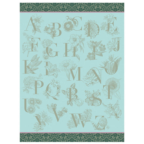 Le Jacquard Français, De A à Z Green Tea Towel, 24x31, 100% Cotton