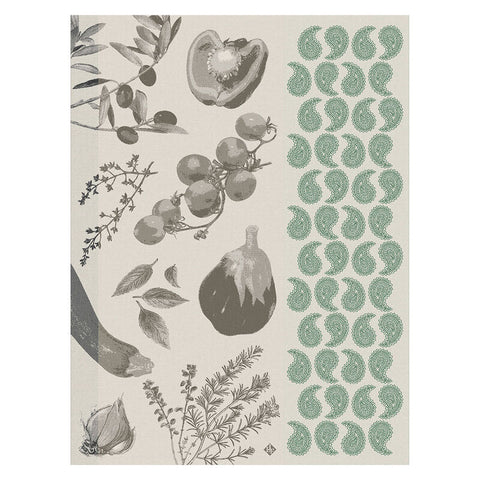 Le Jacquard Français, Soleil A Table Green Tea Towel, 24x31, 100% Cotton