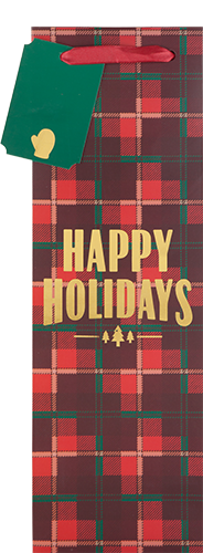Plaid Happy Holidays Bottle Bag