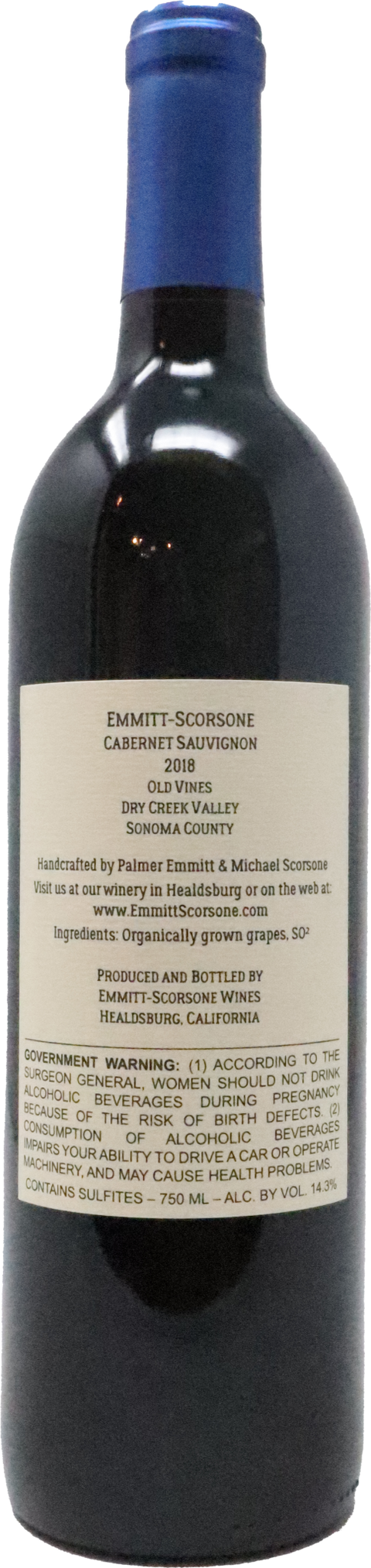 2018 Emmitt-Scorsone Cabernet Sauvignon, Dry Creek Valley, Sonoma County, California, USA