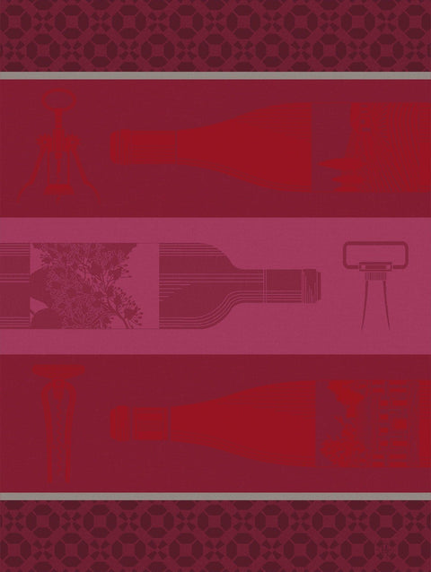 Le Jacquard Français, Vin En Bouteille Red Tea Towel 24x31, 100% Cotton