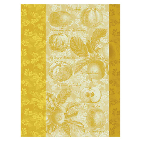 Le Jacquard Français, Pommes a Croquer Yellow Tea Towel 24x31, 100% Cotton