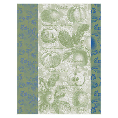 Le Jacquard Français, Pommes a Croquer Green Tea Towel 24x31, 100% Cotton