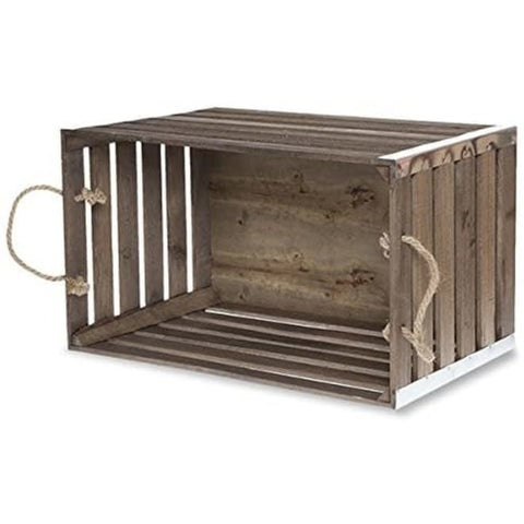 Metal Corners Wood Crate w/ Rope Handles-Medium
