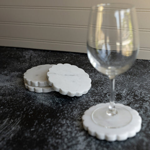 Emery Scallop Edge Set 4 Coaster Set Marble Jute Tie