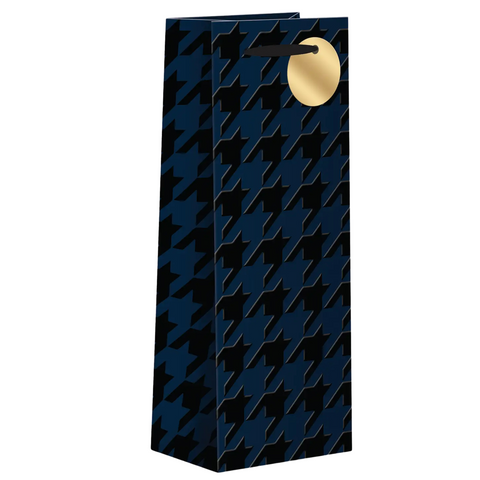 Wine Bag Navy Houndstooth