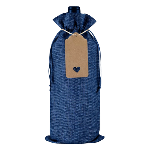 Burlap Wine Bag - Blue