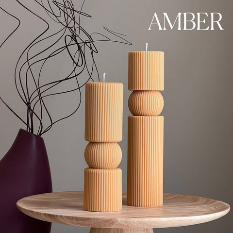 Roman Ribbed Pillar Candle, Amber, Orange & Zest