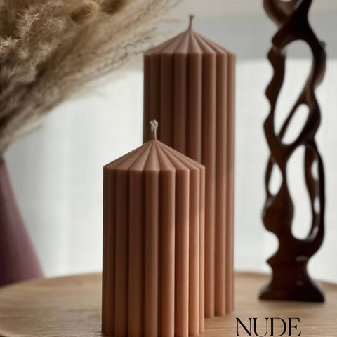Ribbed Peak Pillar Candle Set of 2, Nude