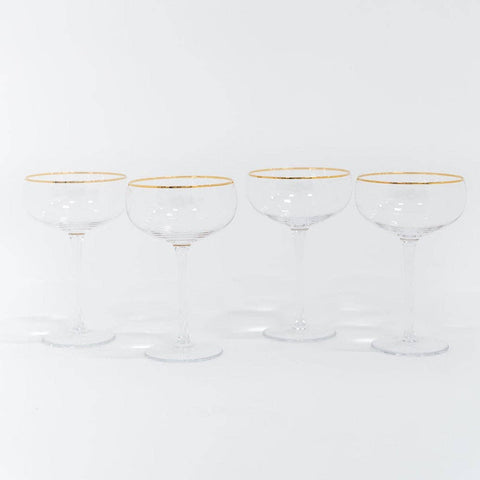 Siren Stemware, Champagne Coupe in Clear and Gold, Set of 4