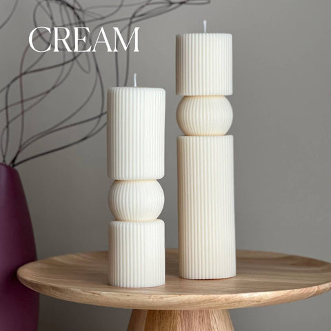 Roman Ribbed Pillar Candle, Cream, Orange & Zest