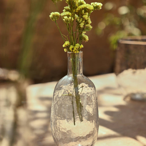 Pebbled glass bottle, short