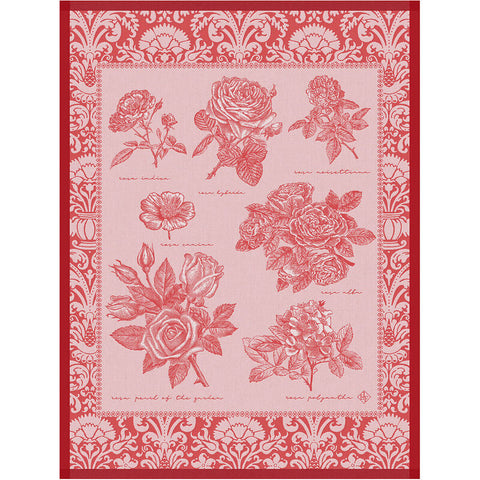 Le Jacquard Français, Jardin des Roses Red Tea Towel, 24x31, 100% Cotton