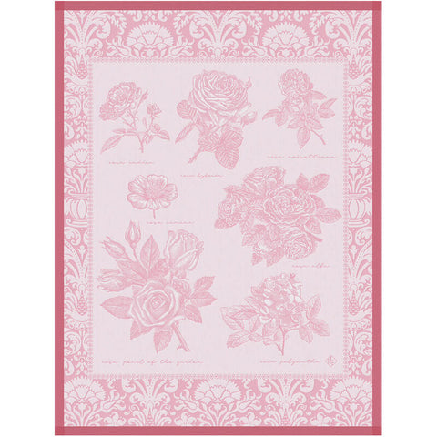 Le Jacquard Français, Jardin des Roses Pink Tea Towel, 24x31, 100% Cotton