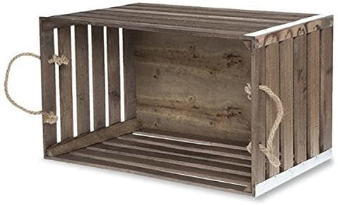 Wood Crate with Rope Handles & Metal Corners