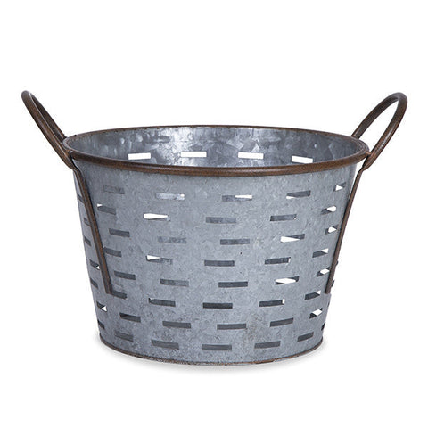 Jillian Round Galvanized Metal Container with Cutout Design