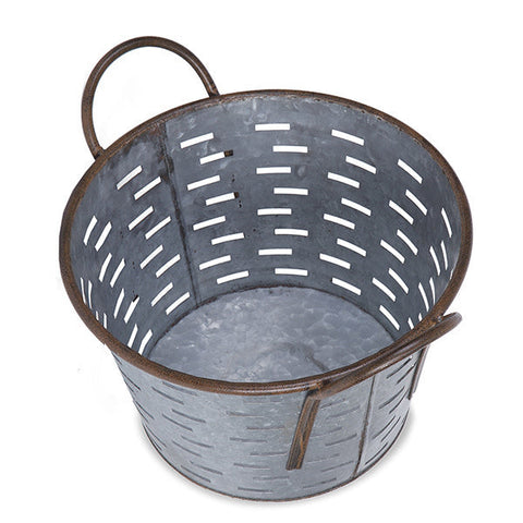 Jillian Round Galvanized Metal Container with Cutout Design