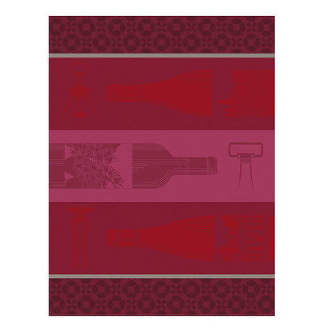 Le Jacquard Français, Vin En Bouteille Red Tea Towel 24x31, 100% Cotton